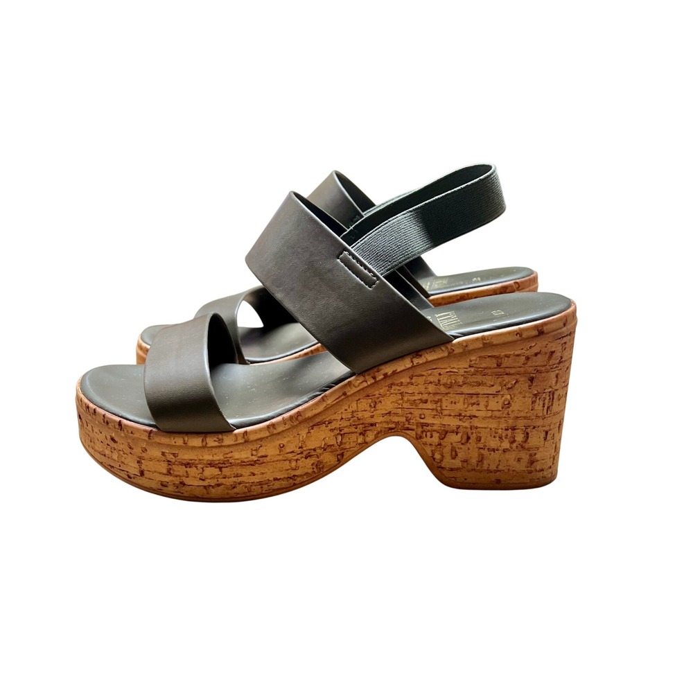 Italian Shoemakers Womens‎ 8 Olive Green Cork Wedge Platform Slingback Sandals
